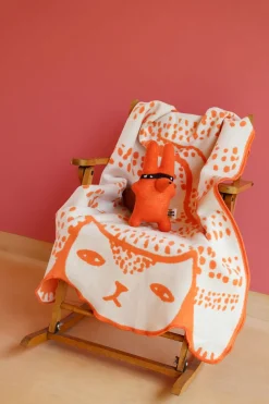 Blankets & Throws^Donna Wilson Cat Cotton Mini Blanket - Orange