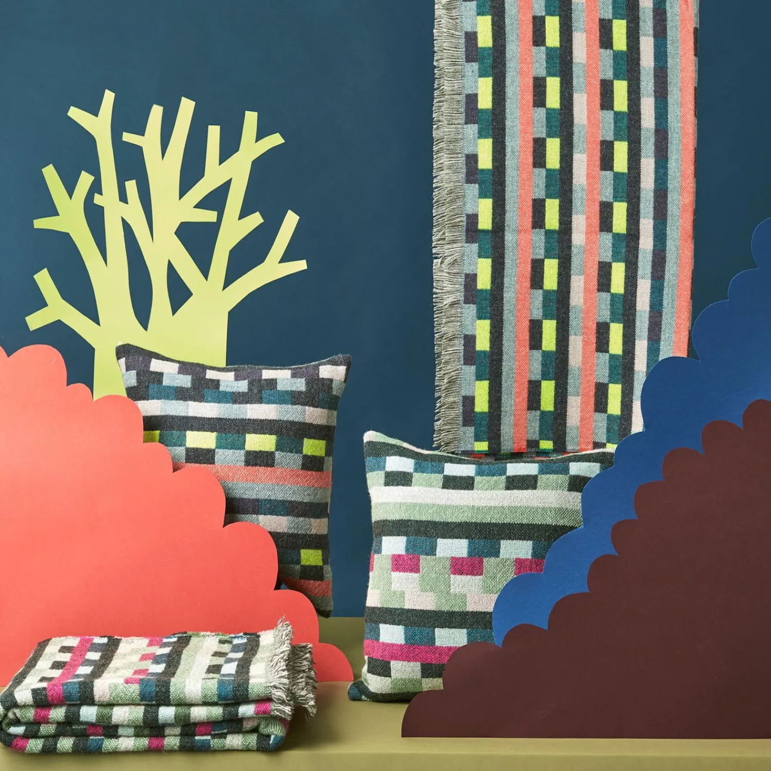 Cushions^Donna Wilson Glitch Woven Cushion - Denim Blue