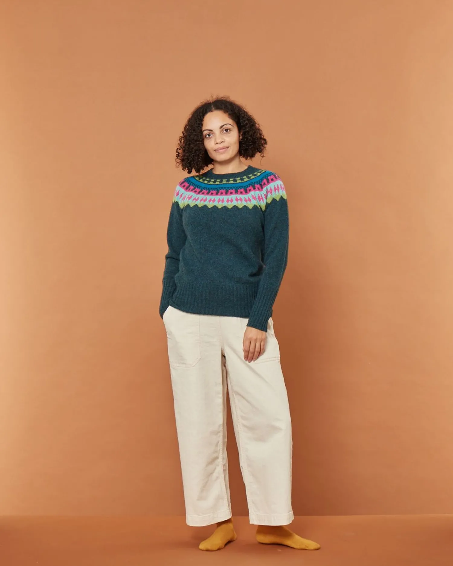 Lambswool Sweaters^Donna Wilson Helga Yoke Sweater - Oribe Green