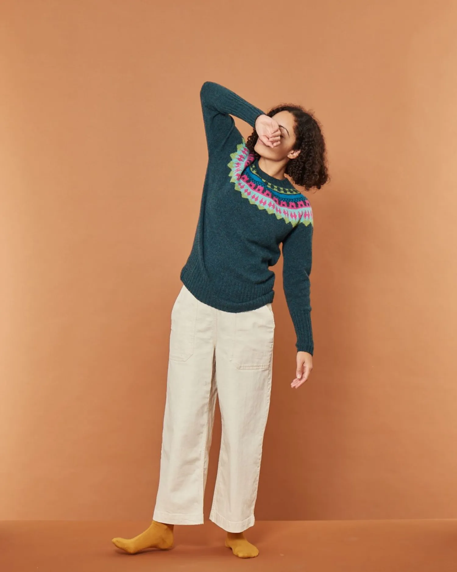 Lambswool Sweaters^Donna Wilson Helga Yoke Sweater - Oribe Green