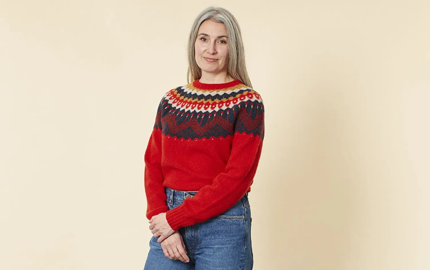 Lambswool Sweaters^Donna Wilson Hofdi Yoke Sweater - Scarlet